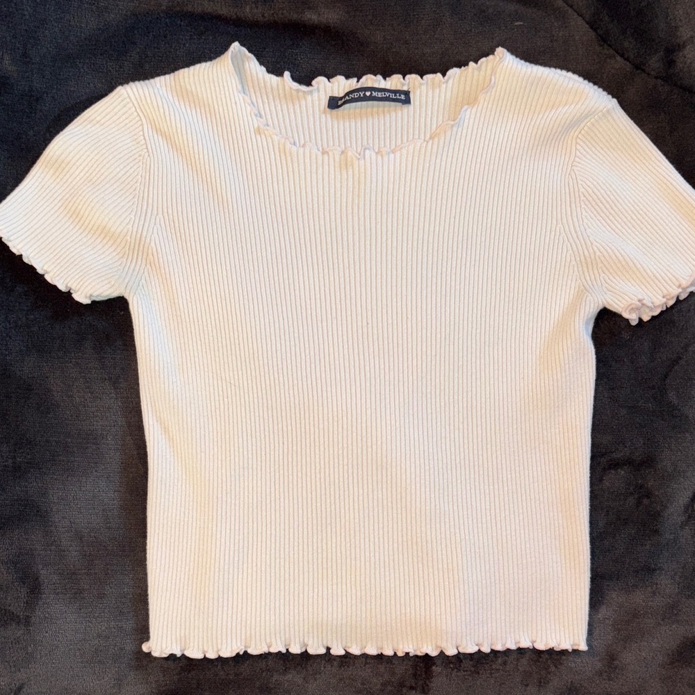 Brandy Melville Cream Ribbed Short Sleeve Tee
